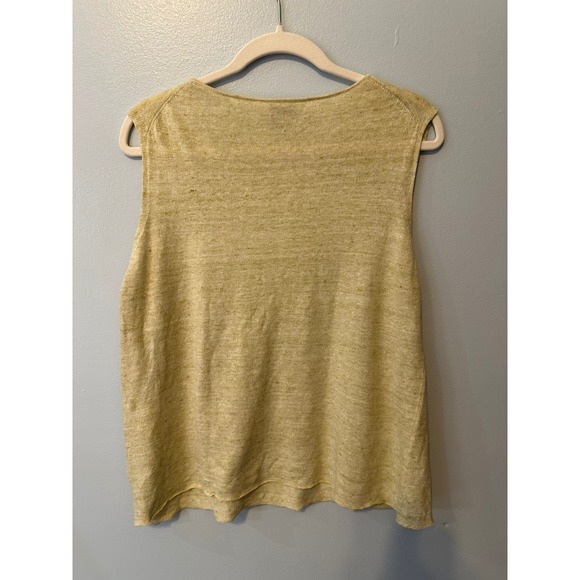 Eileen Fisher Womens 100% Linen Italian Yarn Knit Tank Top Shell Chartreuse L - Picture 2 of 6